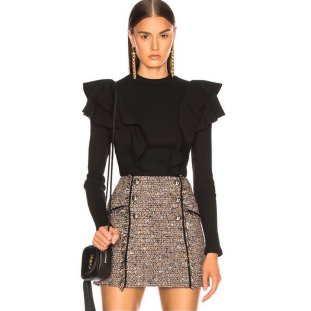 Veronica Beard Black Ruffle Long-Sleeve Top